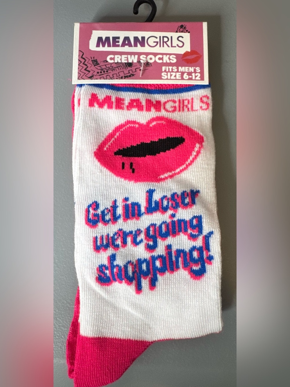 Mean Girls movie Crew Socks vibrant pink get in loser we’re going shopping